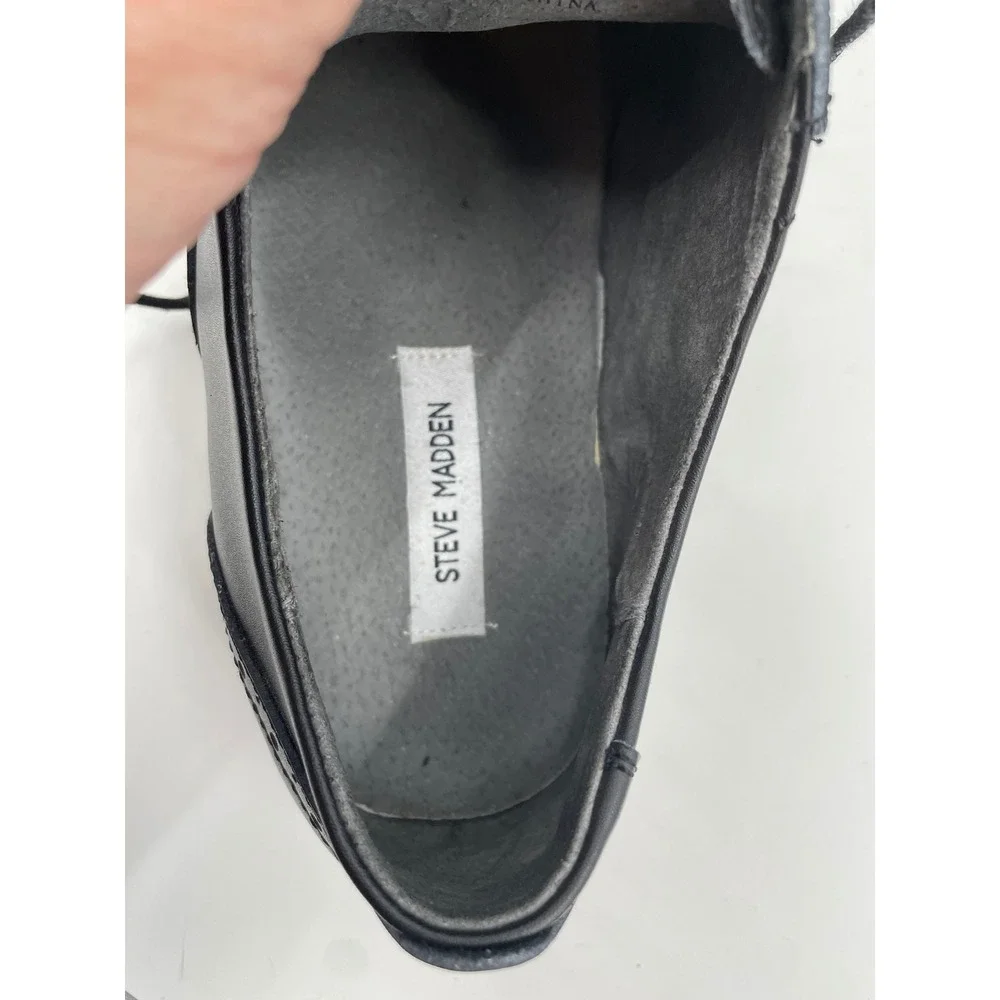 Steve Madden Eddee2 Oxford Mens 13 Black Leather Wingtip Brogue Dress Shoe